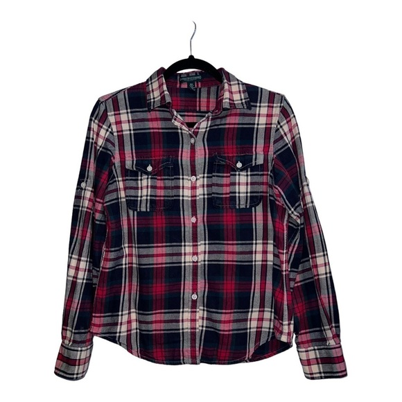LAUREN JEANS COMPANY Ralph Lauren Plaid Long Rolltab Sleeve Button Shirt Sz PM - Picture 1 of 7